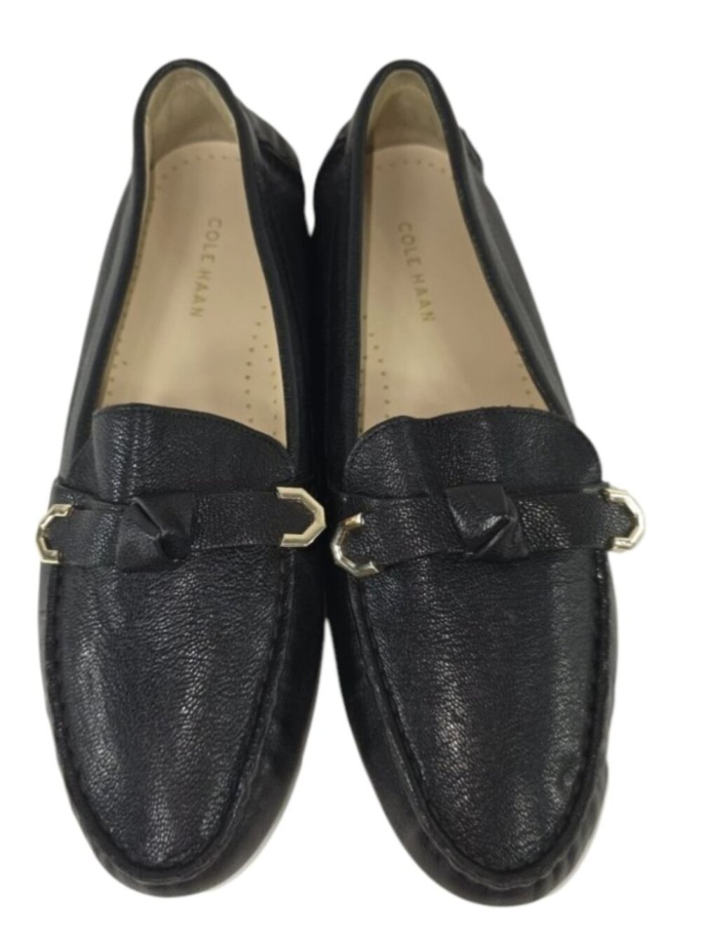 COLE HAAN EVELYN BOW DRIVER LOAFERS SLIP ON WOMEN'S US SIZE 8 B BLACK LEATHER